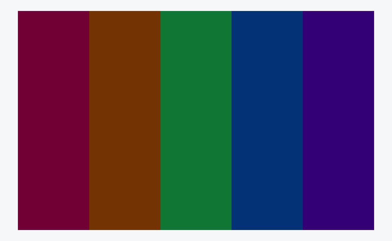 A swatch of five colours, less bright versions of all five colours in the original palette.